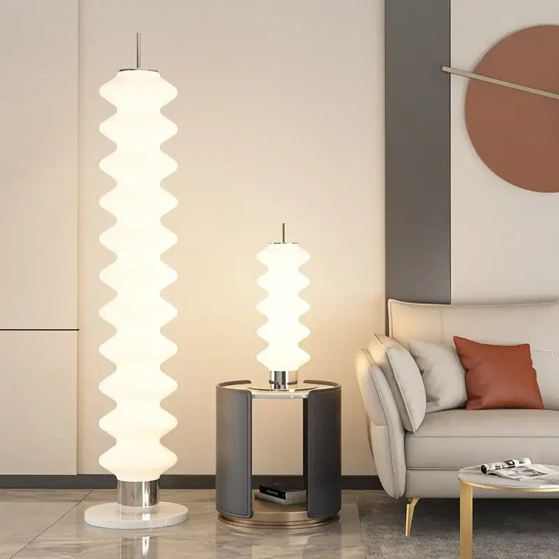 White wavy-textured floor lamp with chrome base and top accent decorbites led gourd sanding for living room decor