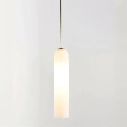 Minimalist decorbites led green pendant light with cylindrical frosted glass shade and brass rod for kitchen bar decor