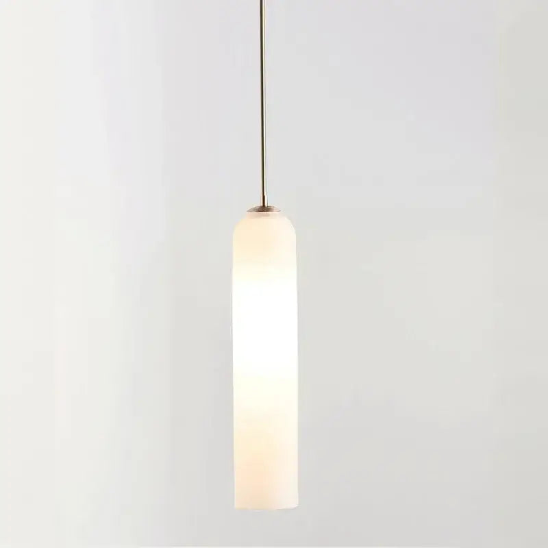 Minimalist decorbites led green pendant light with cylindrical frosted glass shade and brass rod for kitchen bar decor