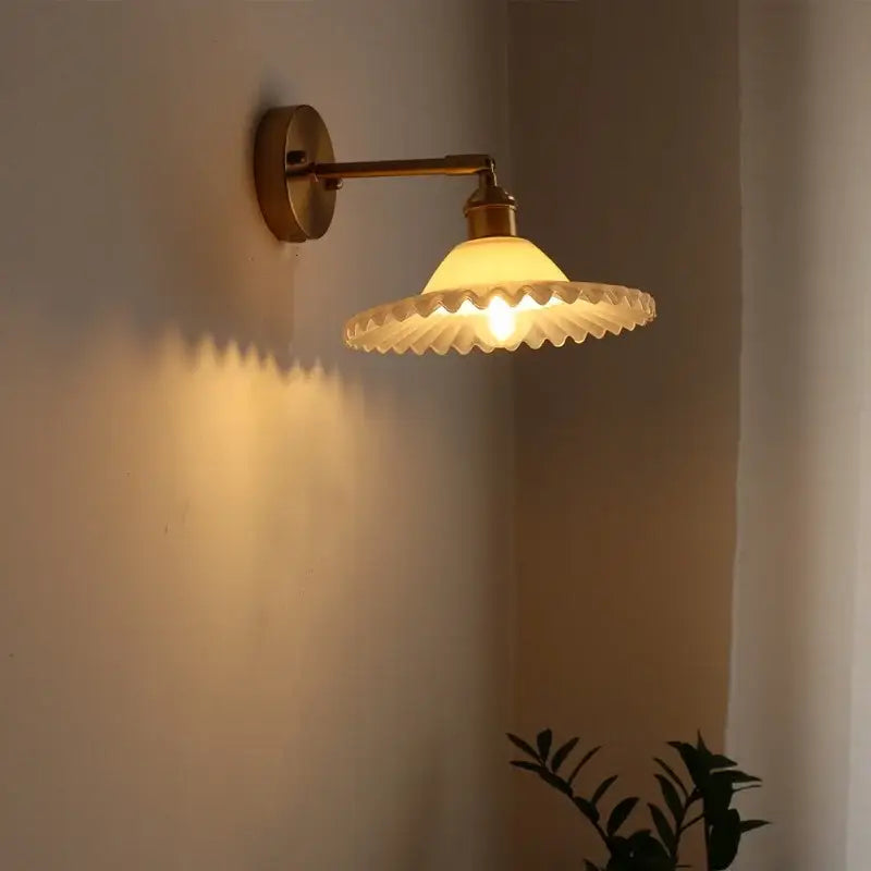 Antique brass wall light with frosted scalloped glass shade in decorbites led green glass style for home decor