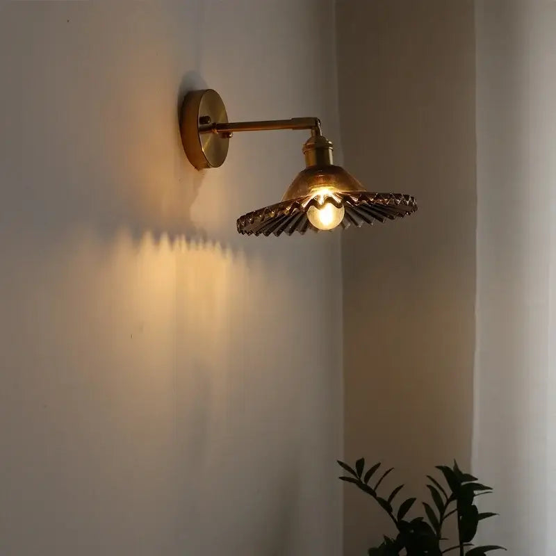 Brass wall light with fluted scalloped glass shade and exposed bulb from decorbites led green glass collection