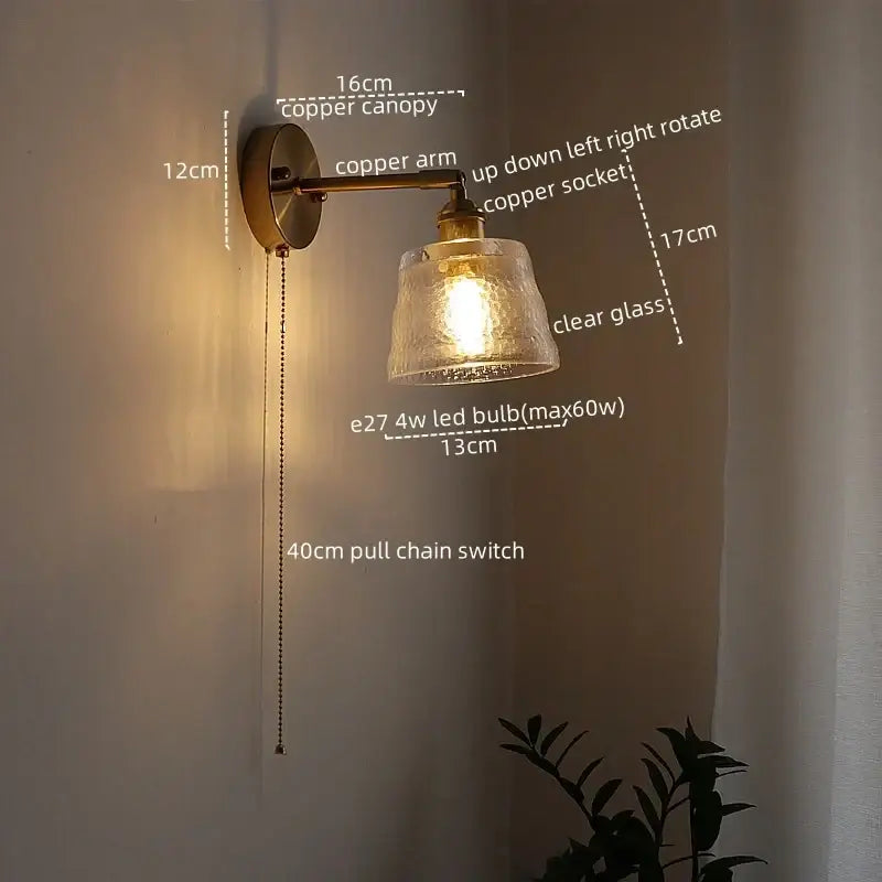 Copper wall light by decorbites led green featuring textured clear glass shade with e27 4w led green glass bulb