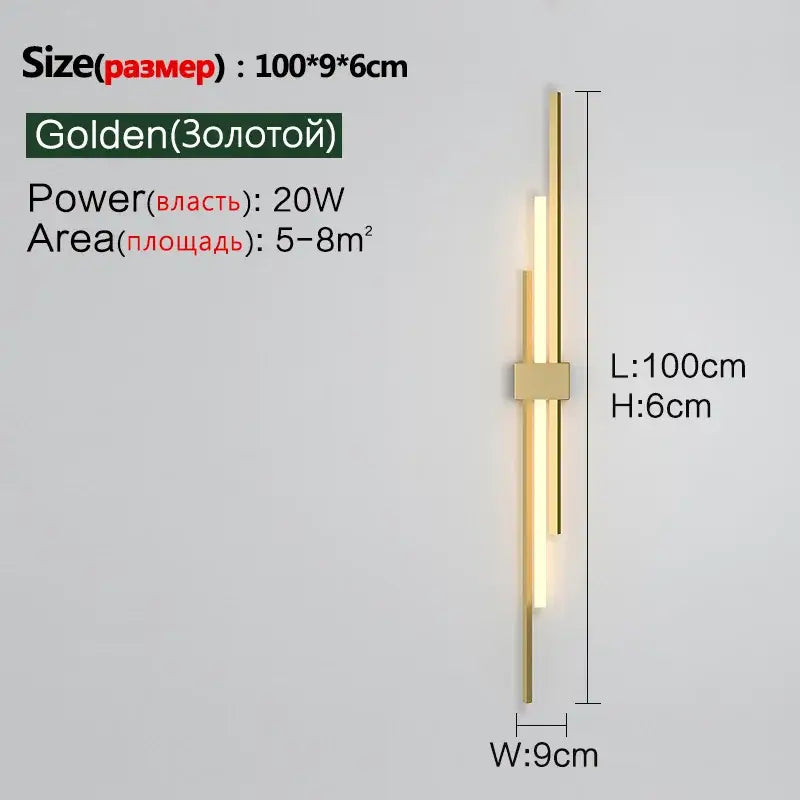Golden modern wall lamp with sleek vertical bars and central rectangular accent decorbites led grille lighting