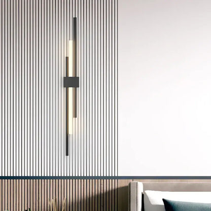 Modern minimalist black and gold decorbites led grille wall lamp with warm illuminated bar for living room or bedroom lighting