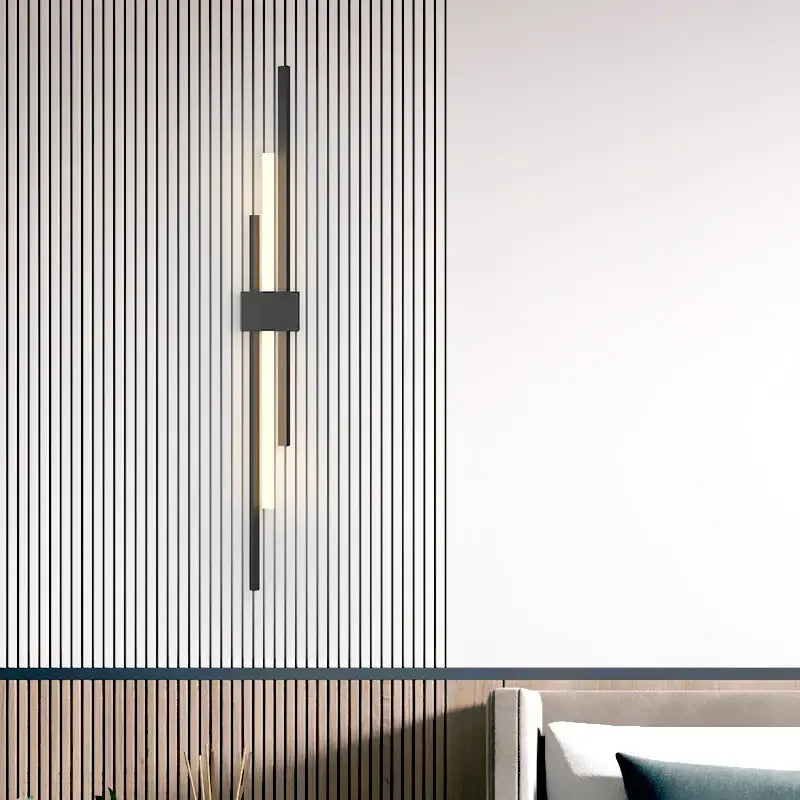 Modern minimalist black and gold decorbites led grille wall lamp with warm illuminated bar for living room or bedroom lighting