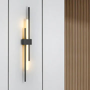 Modern black metal wall lamp with vertical illuminated bar and minimalist design from DecorBites LED grille collection