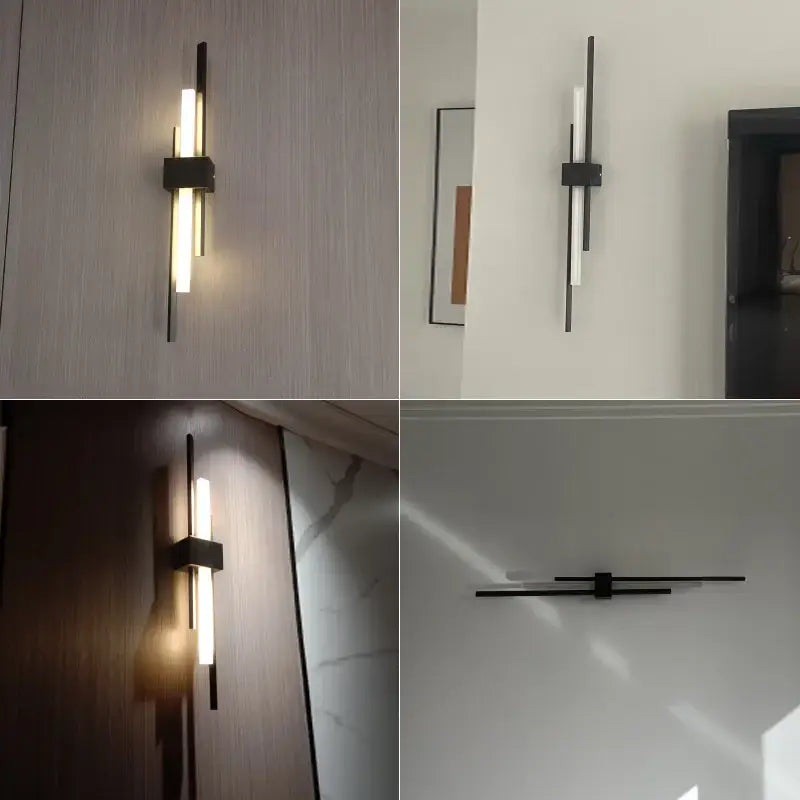 Modern black metal wall lamp with vertical illuminated glass tube from decorbites led grille for living room lighting
