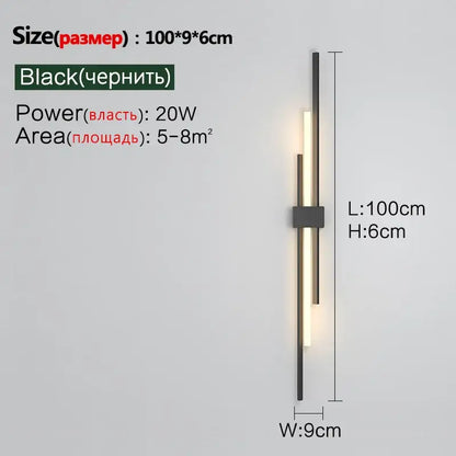 Modern black minimalist decorbites led grille wall lamp with two vertical led bars and central mounting bracket for living room