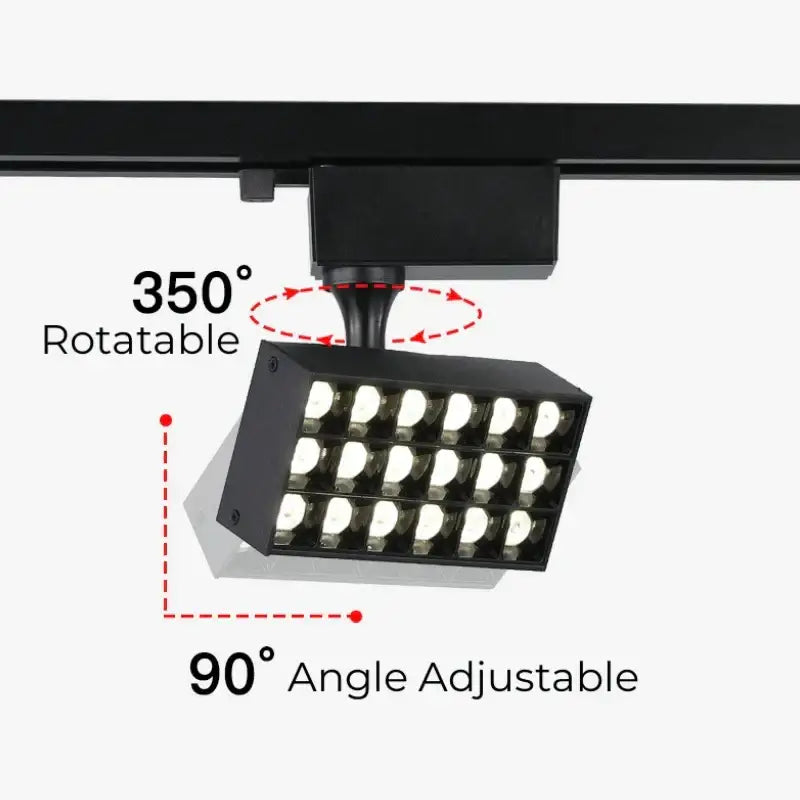Black rectangular DecorBites LED grille track light with 16 bright white bulbs for clothing store ceiling rail lighting