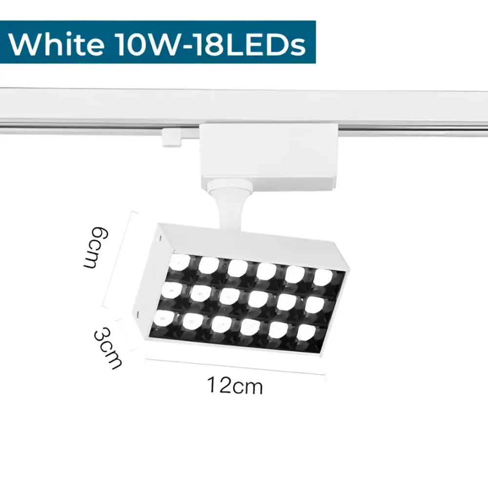 White rectangular decorbites led grille track light featuring 18 led bulbs in grid for clothing store ceiling illumination