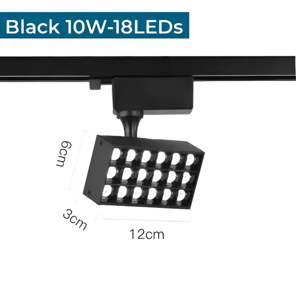 Black DecorBites led grille track light with 18 leds in a rectangular grid for bright ceiling clothing store lighting