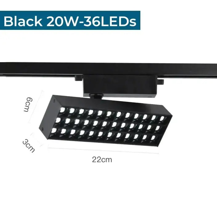 Black DecorBites LED grille track light with 36 LEDs in grid pattern for bright ceiling lighting in clothing stores