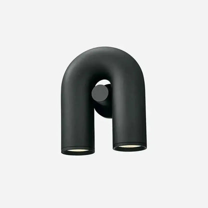 Black matte u-shaped wall sconce reading lamp with two cylindrical LED light fixtures for chic home decor