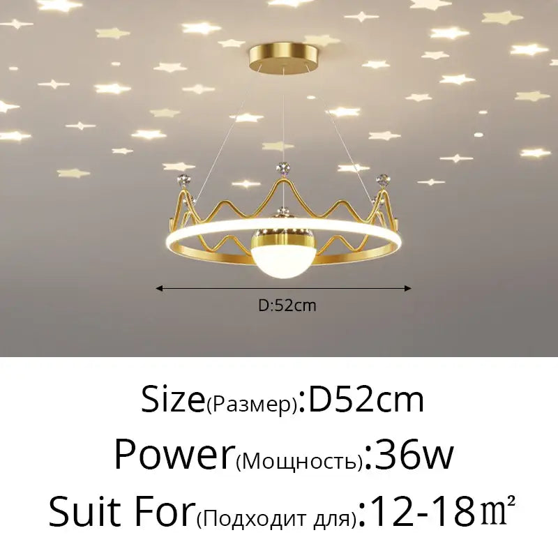 Gold crown-shaped pendant light with white ring and bulb in DecorBites™ led gypsophila chandelier for modern decor