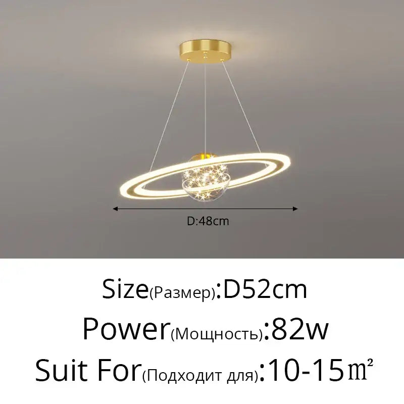 Gold-toned led gypsophila chandelier with two concentric rings and central crystal sphere for modern living rooms