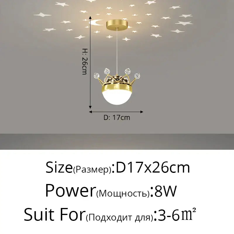 Gold crown-shaped led gypsophila chandelier pendant light with crystal accents and frosted glass globe for modern decor