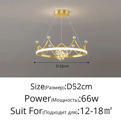Gold crown-shaped led gypsophila chandelier pendant light with crystal accents and central illuminated orb for modern decor