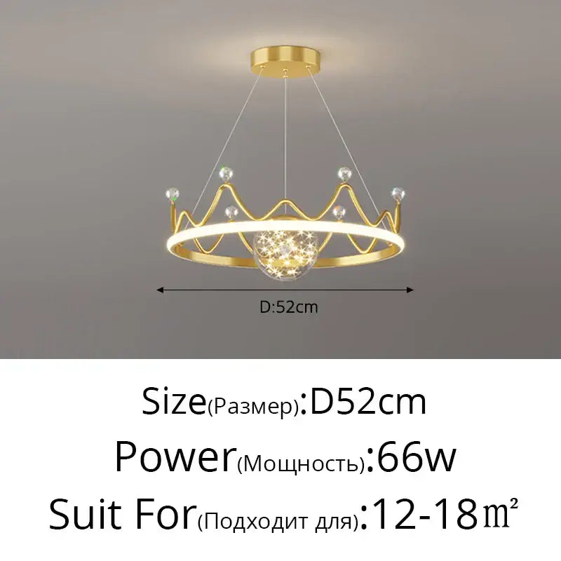 Gold crown-shaped led gypsophila chandelier pendant light with crystal accents and central illuminated orb for modern decor