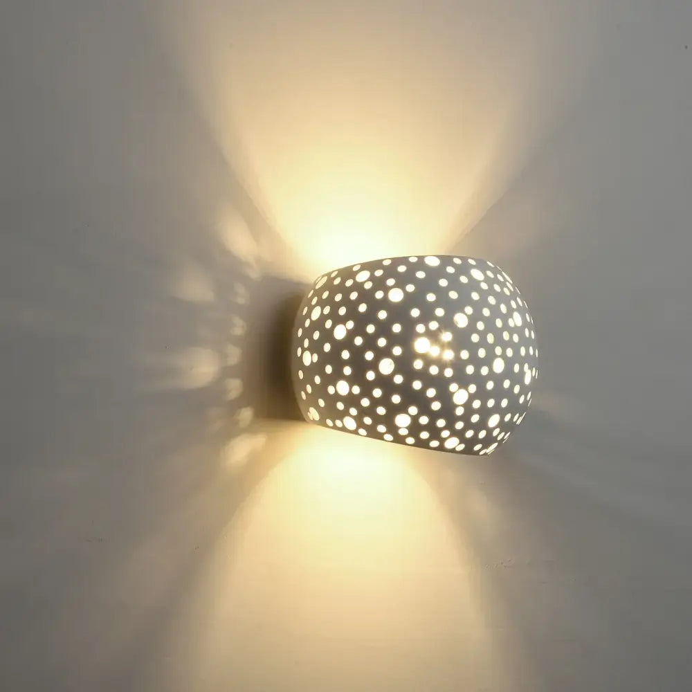 DecorBites led gypsum wall sconce off-white ceramic rounded perforated design 5w soft warm light for bedroom living room kitchen