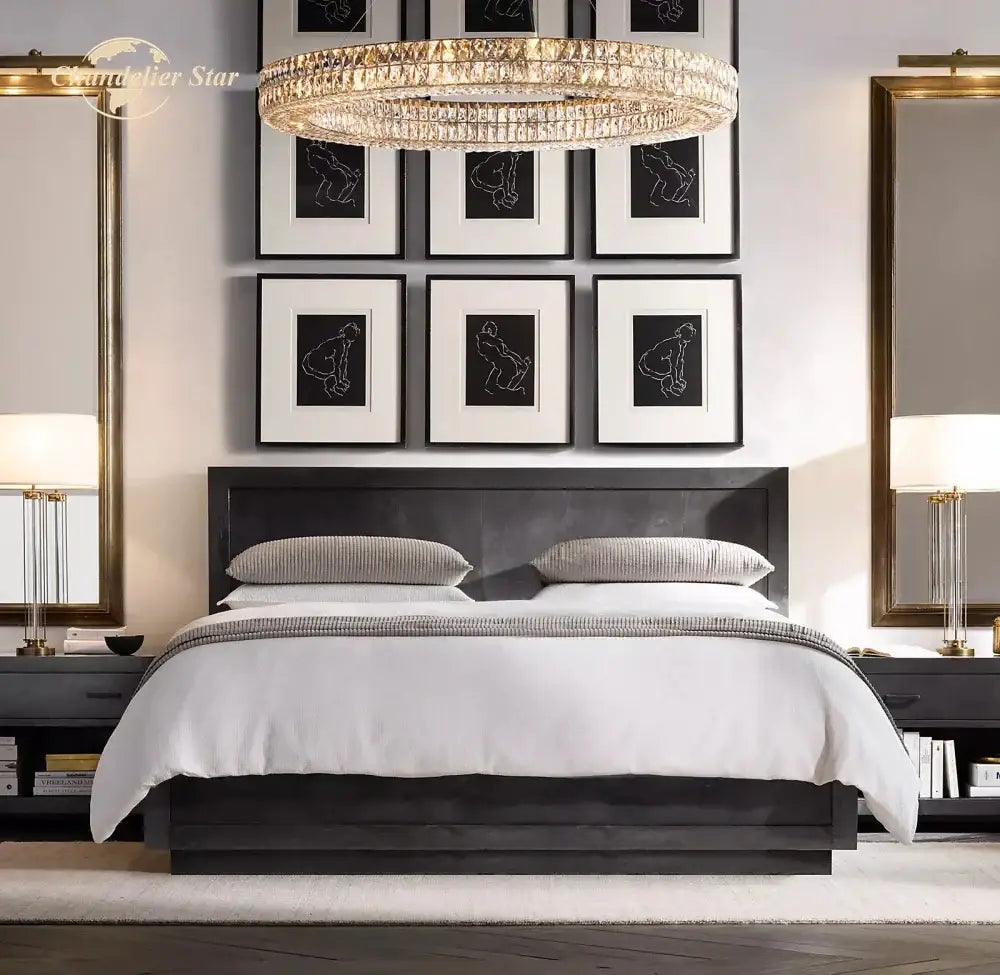 Elegant decorbites led halo crystal chandelier with circular design and gold-toned frame for bedroom living dining room decor