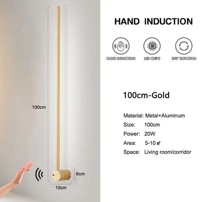 Decorbites led hand induction floor lamp 100cm tall gold metal and aluminum design for corridor and bedroom use