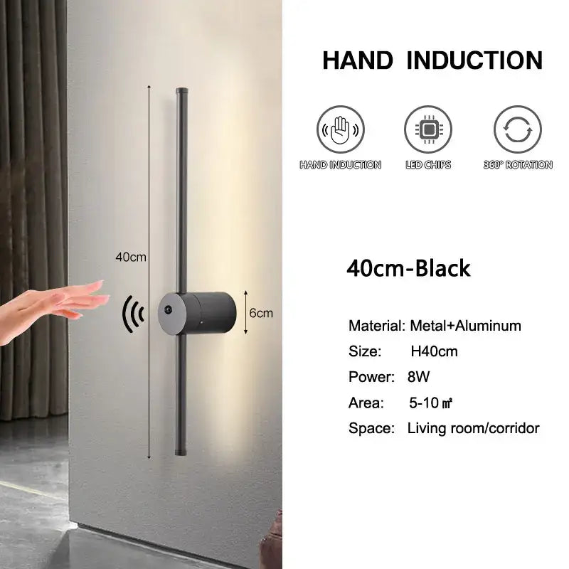 Black 40cm decorbites led hand induction smart door handle with metal aluminum construction for corridor and bedroom use