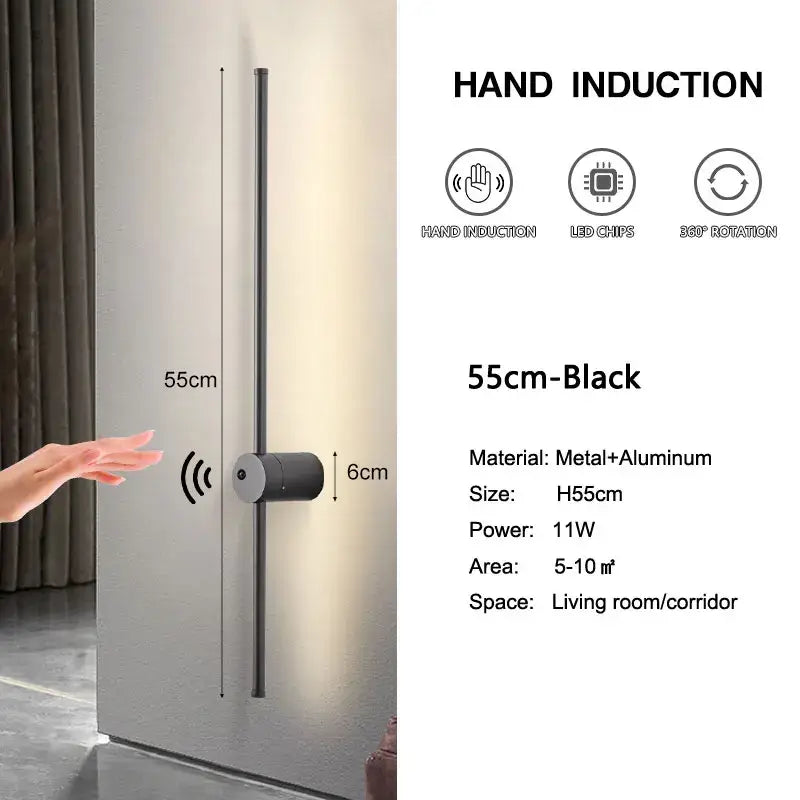 Black hand induction smart door handle with metal and aluminum construction for decorbites led hand wall lights