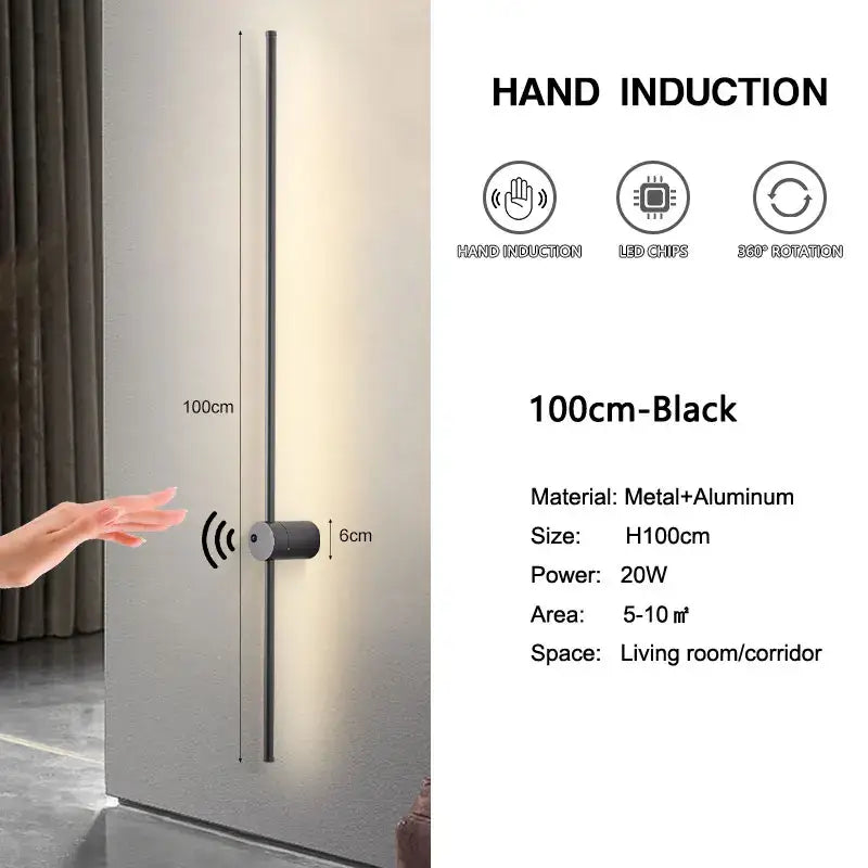 Black 100cm hand induction door handle with metal and aluminum construction for decorbites led hand induction wall use