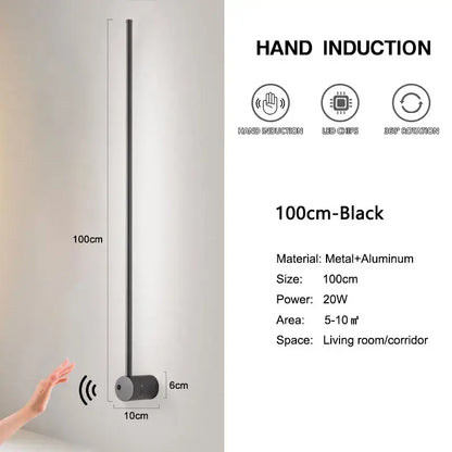 Black 100cm decorbites led hand induction wall lamp with metal and aluminum construction for corridor and bedroom