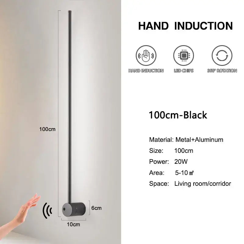 Black 100cm decorbites led hand induction wall lamp with metal and aluminum construction for corridor and bedroom