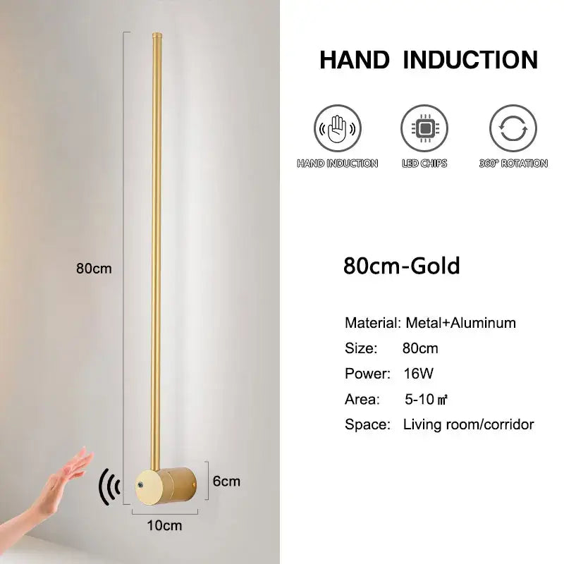 DecorBites led hand induction wall lamp 80cm gold metal aluminum for corridor and bedroom lighting