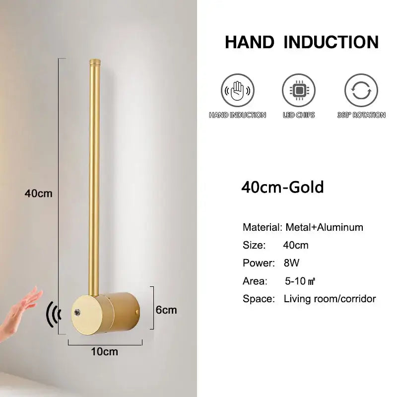 DecorBites™ led hand induction wall lamp 40cm gold metal aluminum for corridor and bedroom lighting