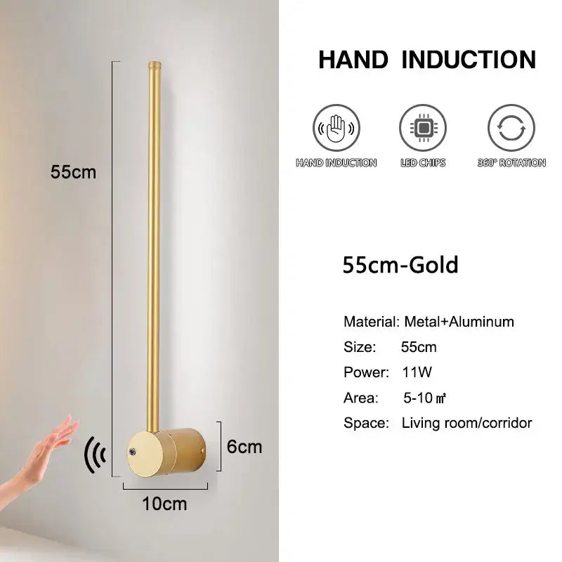 Decorbites led hand induction wall lamp 55cm gold metal aluminum for corridor and bedroom lighting