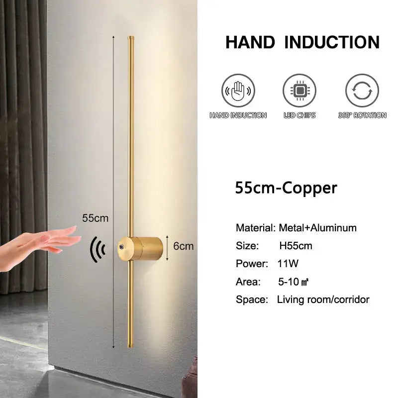 Decorbites led hand induction wall light with copper finish and minimalist design for corridor and bedroom use