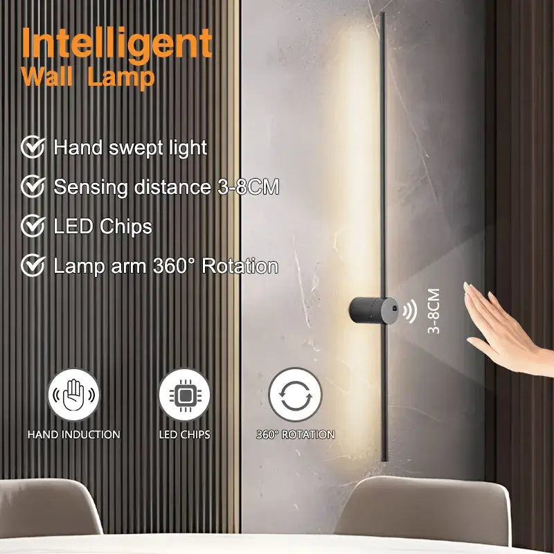 Modern black decorbites led hand induction wall lamp with sleek minimalist design and energy-saving led lighting for bedroom