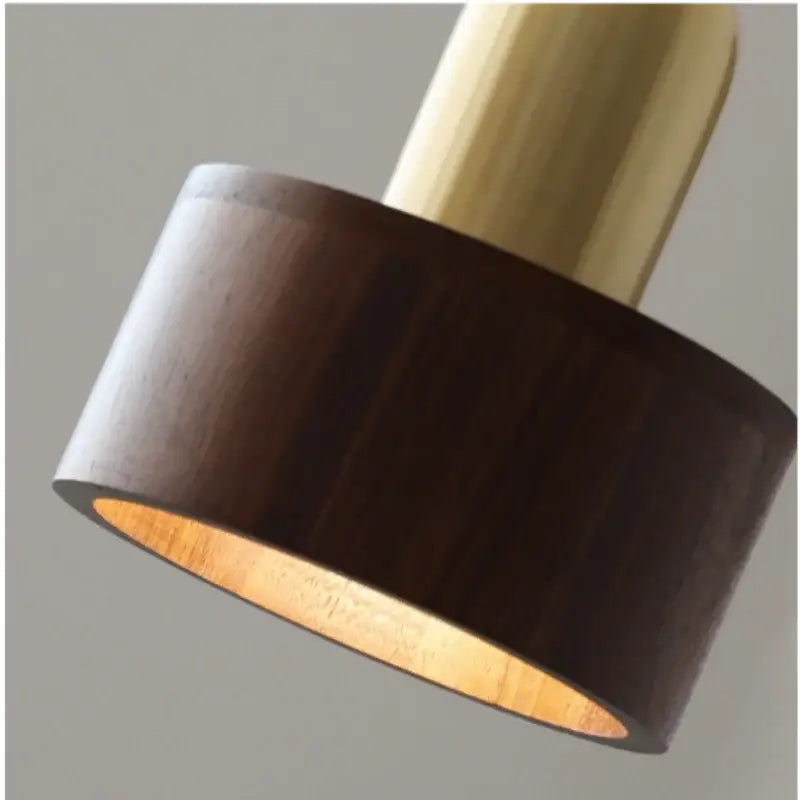 Decorbites led hanging dark wood cylindrical pendant light with brass-finished top and inner lining for modern decor