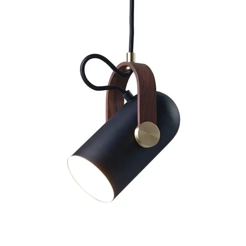 Black cylindrical pendant light with wooden handle and brass accents decorbites led hanging lamp for bedroom and dining room