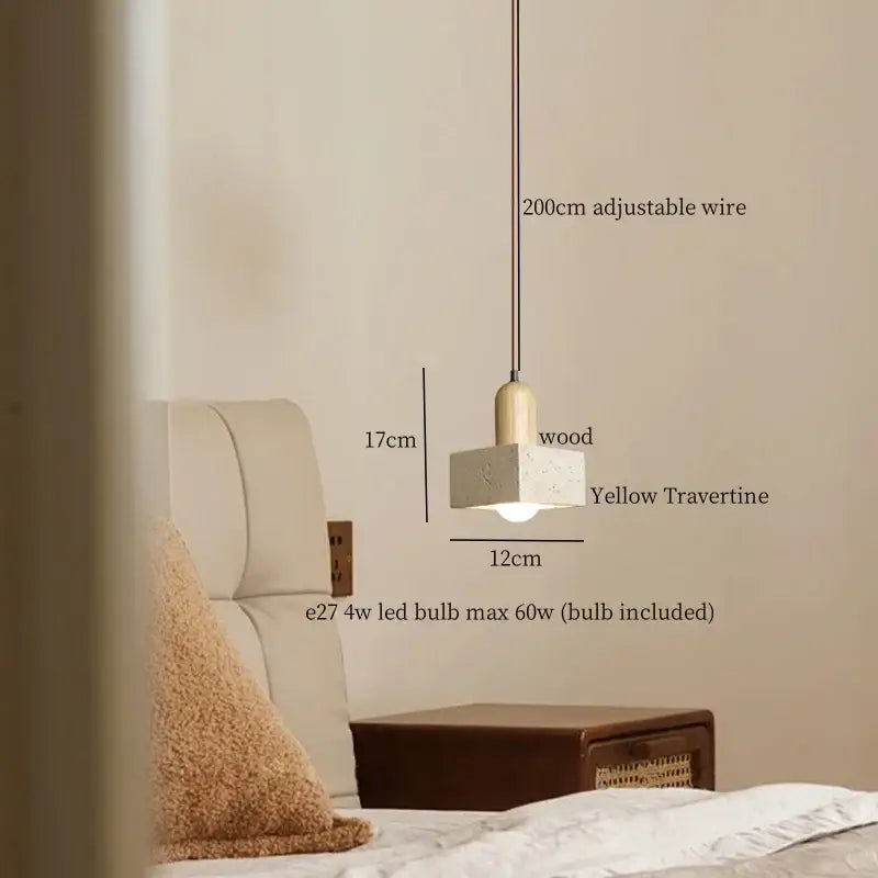 Yellow travertine concrete decorbites led hanging lamp with wooden accent and adjustable wire for kitchen and cafe lighting