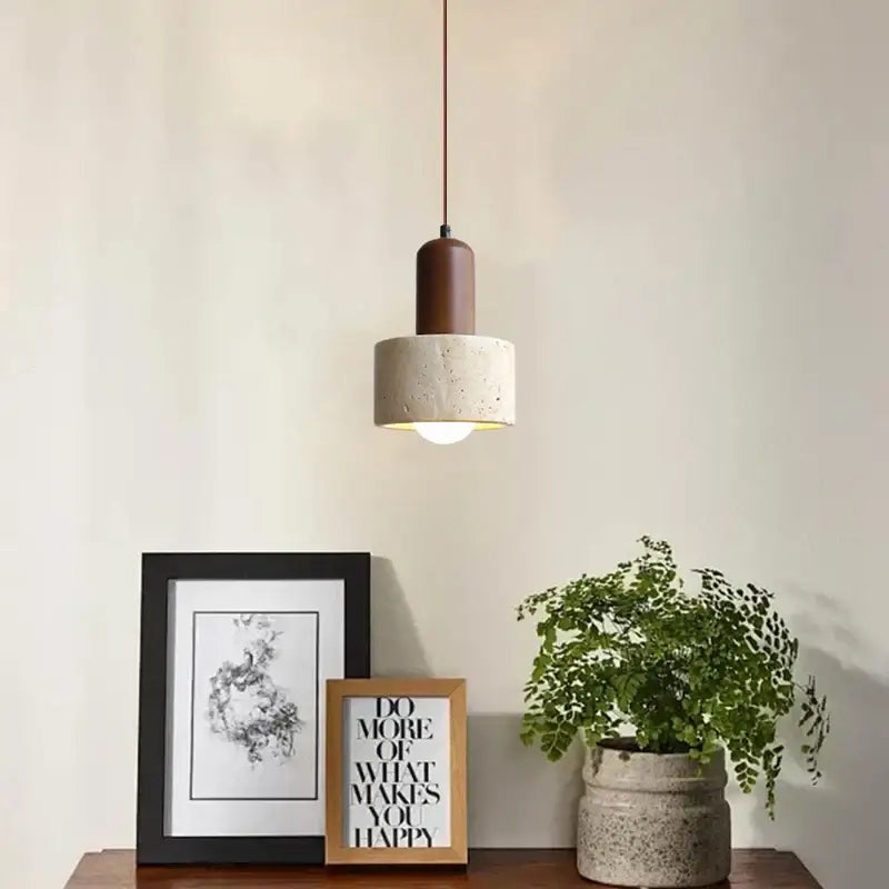 Decorbites led hanging lamp with cylindrical concrete shade and dark brown metal top for kitchen and cafe lighting