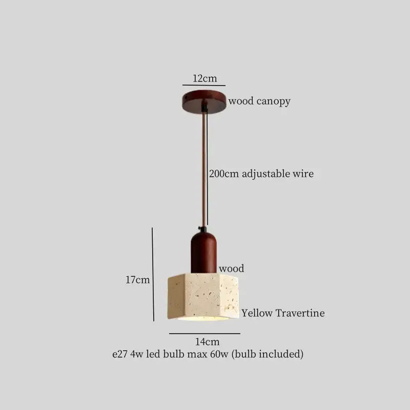 Decorbites led hanging lamp with warm wood canopy and yellow travertine shade for kitchen cafe lighting