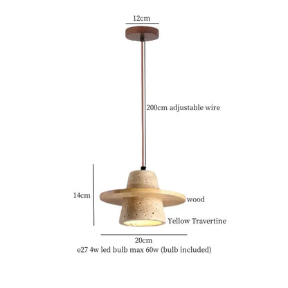 Decorbites led hanging lamp with warm yellow travertine shade and wooden base for kitchen cafe lighting