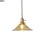 Brass-finished decorbites led hanging lamp with conical glass shade and twisted brown cord for bedroom and living room