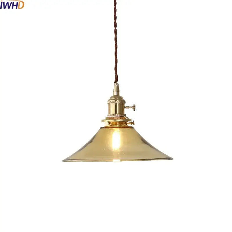 Brass-finished decorbites led hanging lamp with conical glass shade and twisted brown cord for bedroom and living room