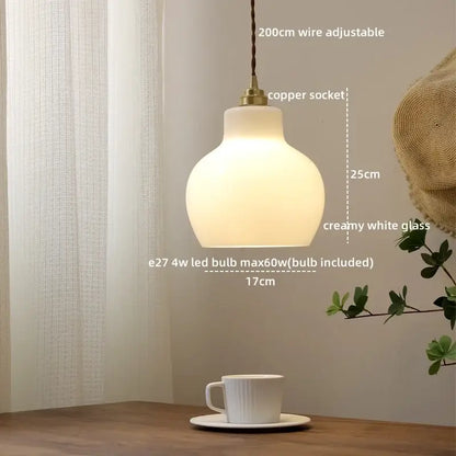 Creamy white glass decorbites led hanging lamp with copper socket and 200cm adjustable wire for modern interiors