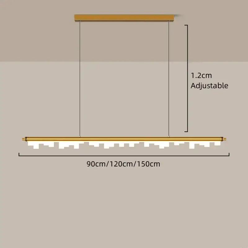 Gold-toned DecorBites LED hanging pendant lights with sleek linear design and adjustable drop for modern home decor