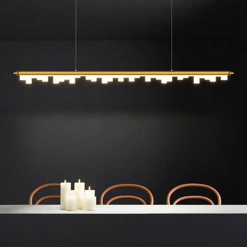 Gold-toned DecorBites LED hanging pendant light with minimalist linear design and rectangular LED segments for home decor