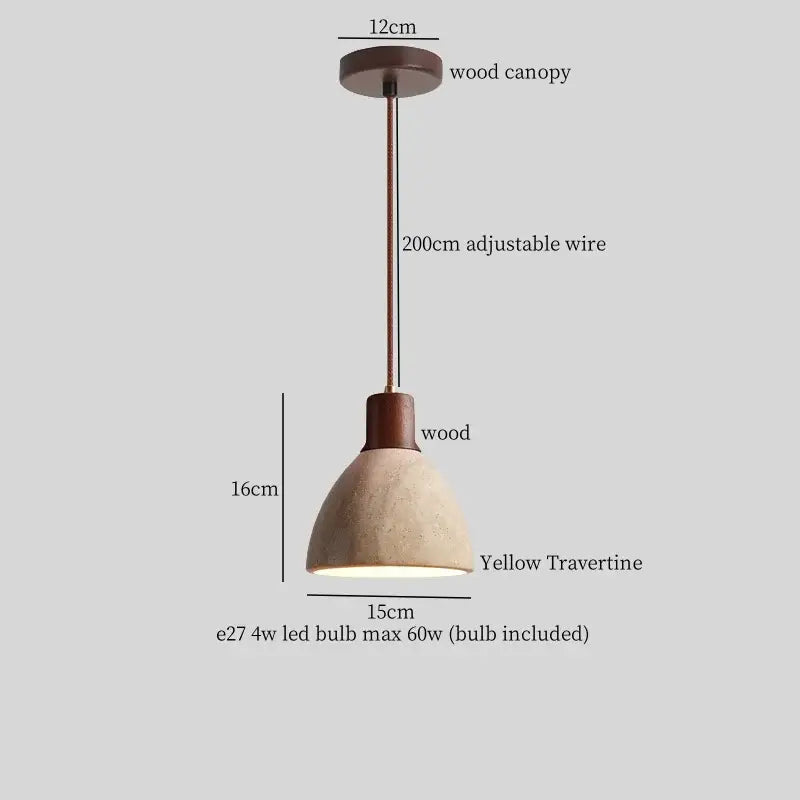 Yellow travertine pendant lighting with wooden canopy and accents decorbites led hanging lamps for bedroom living room