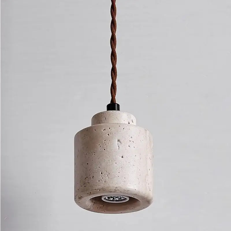Decorbites led hanging pendant light with yellow travertine finish concrete shade and twisted brown fabric cord