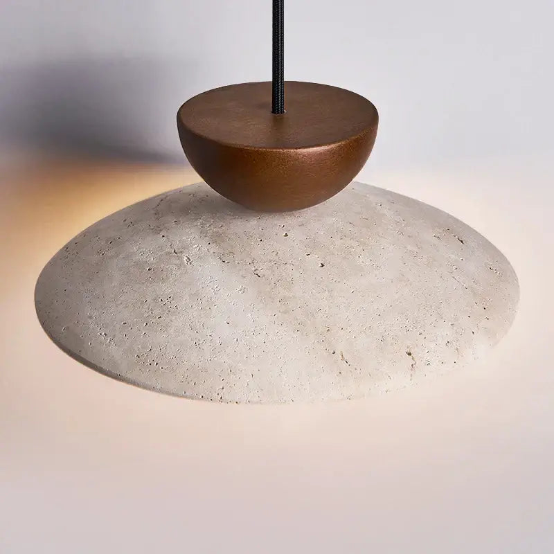 DecorBites led hanging pendant light with matte bronze spherical top and textured concrete shade for living room