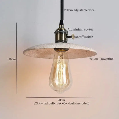 Decorbites led hanging pendant light in yellow travertine with brass-finished aluminum socket and edison bulb